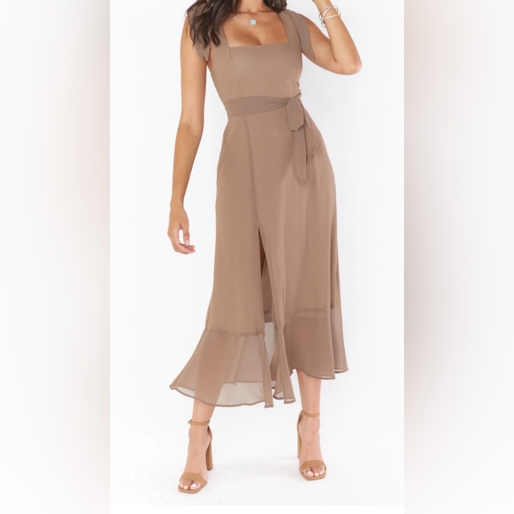 Show Me Your Mumu -Claire Midi Dress- Soft Beige Chiffon- Size Small-NWT - Picture 2 of 7